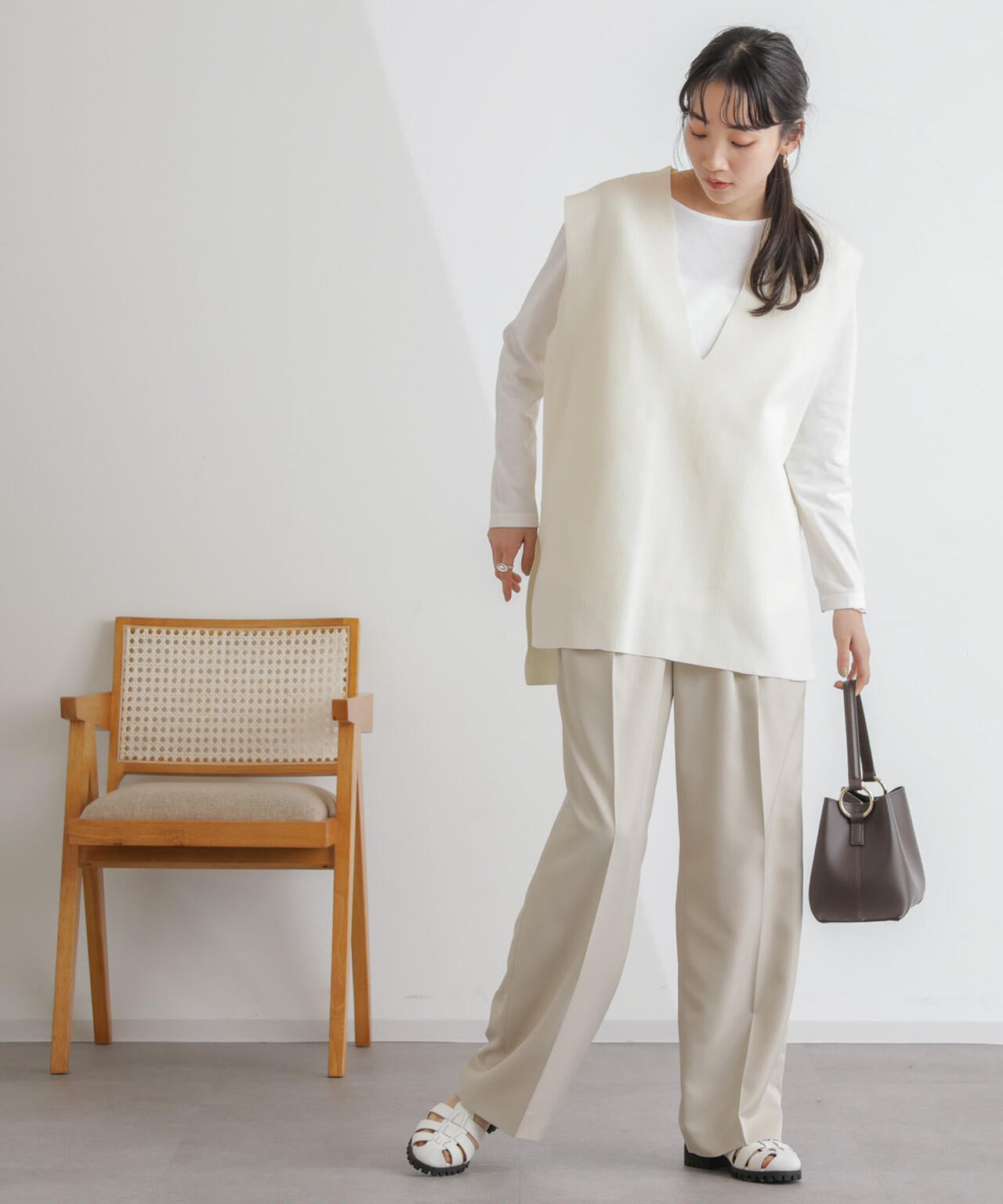 ニットベスト×ロングTシャツ アンサンブルセット