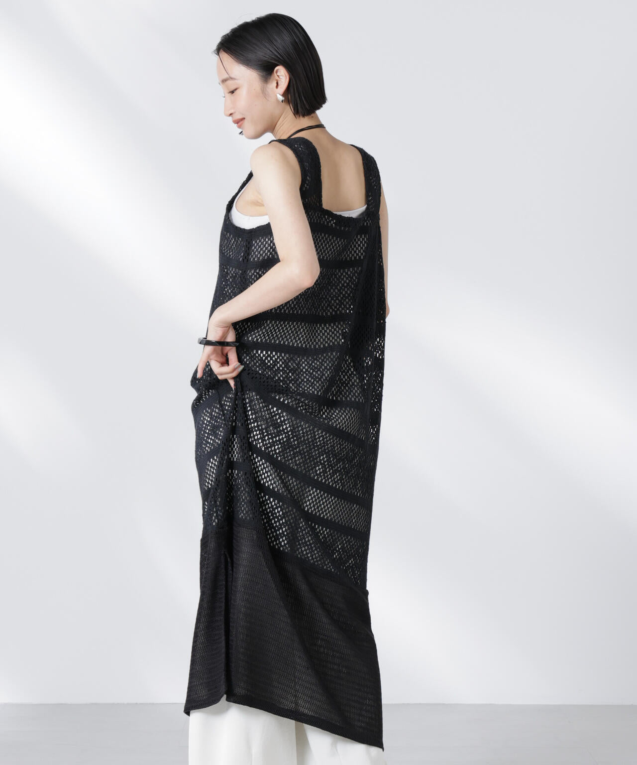 クロシェニット風レースノースリーブワンピース