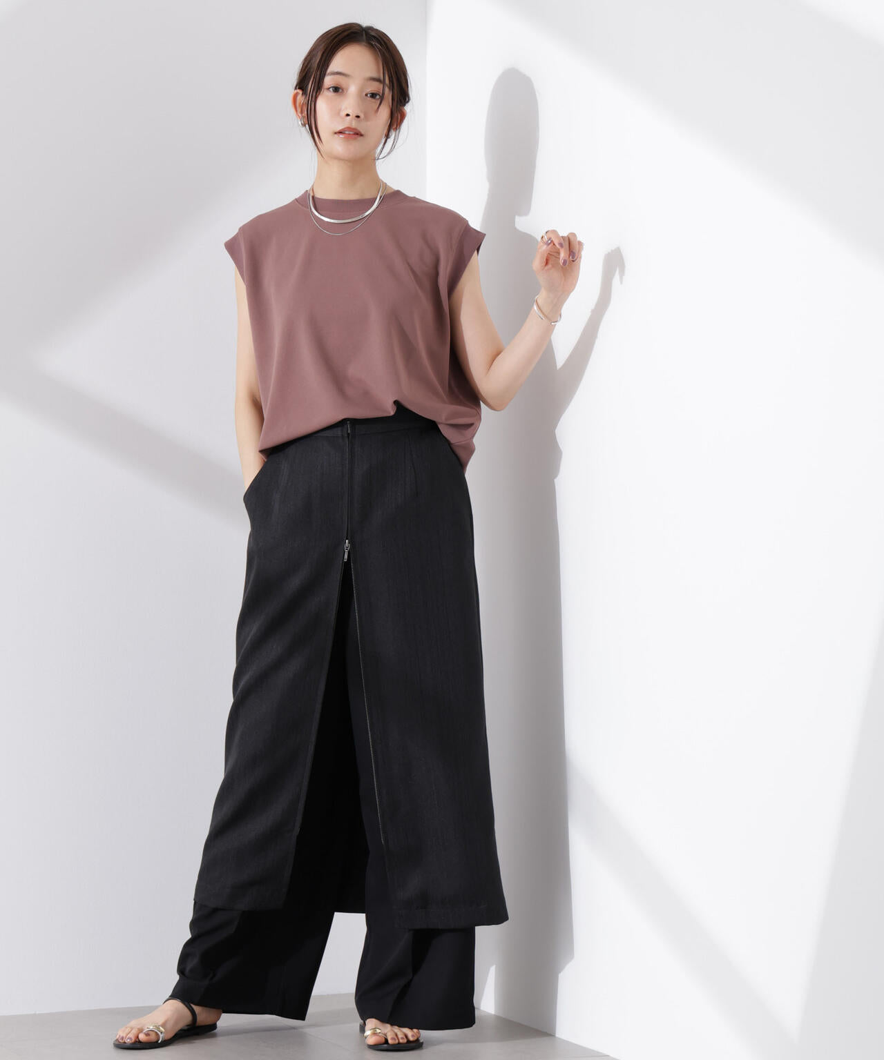 カットジョーゼットノースリーブTシャツ