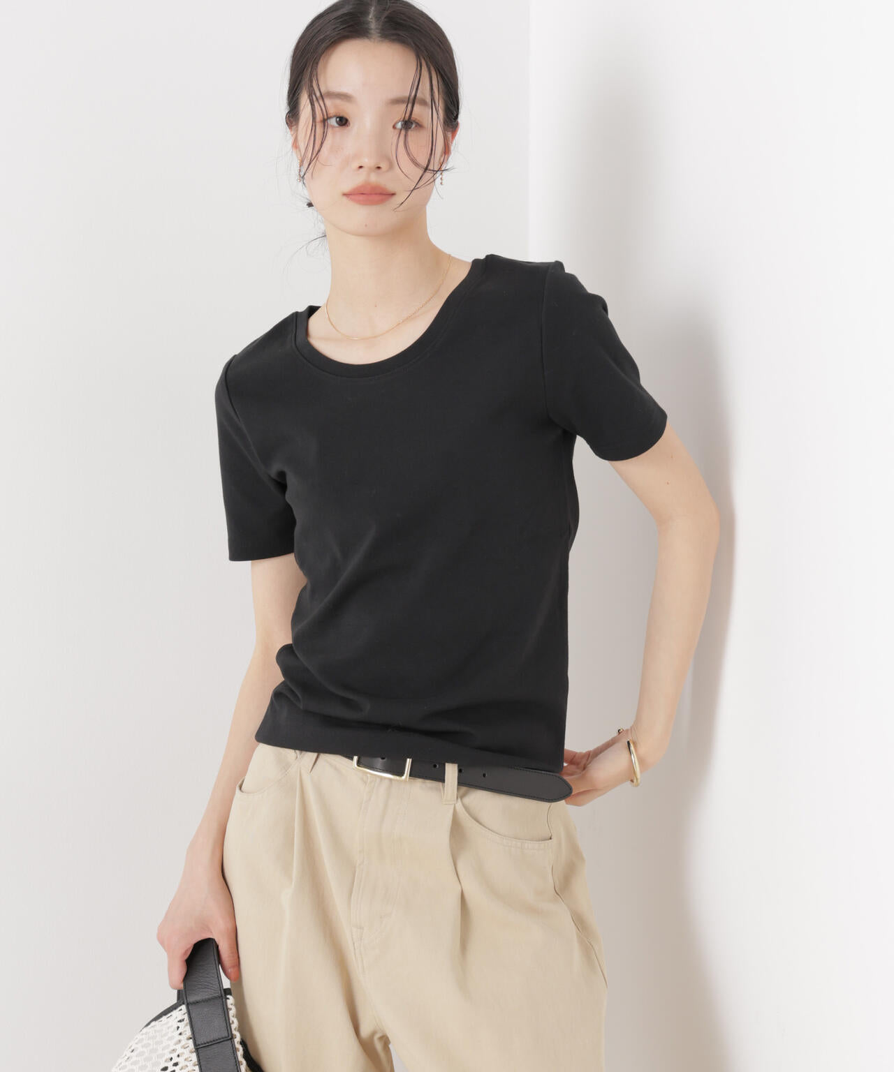 抗菌防臭コットンフライスカットクルーネックトップス