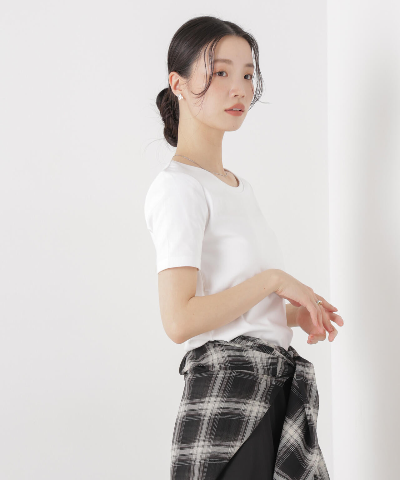抗菌防臭コットンフライスカットクルーネックトップス