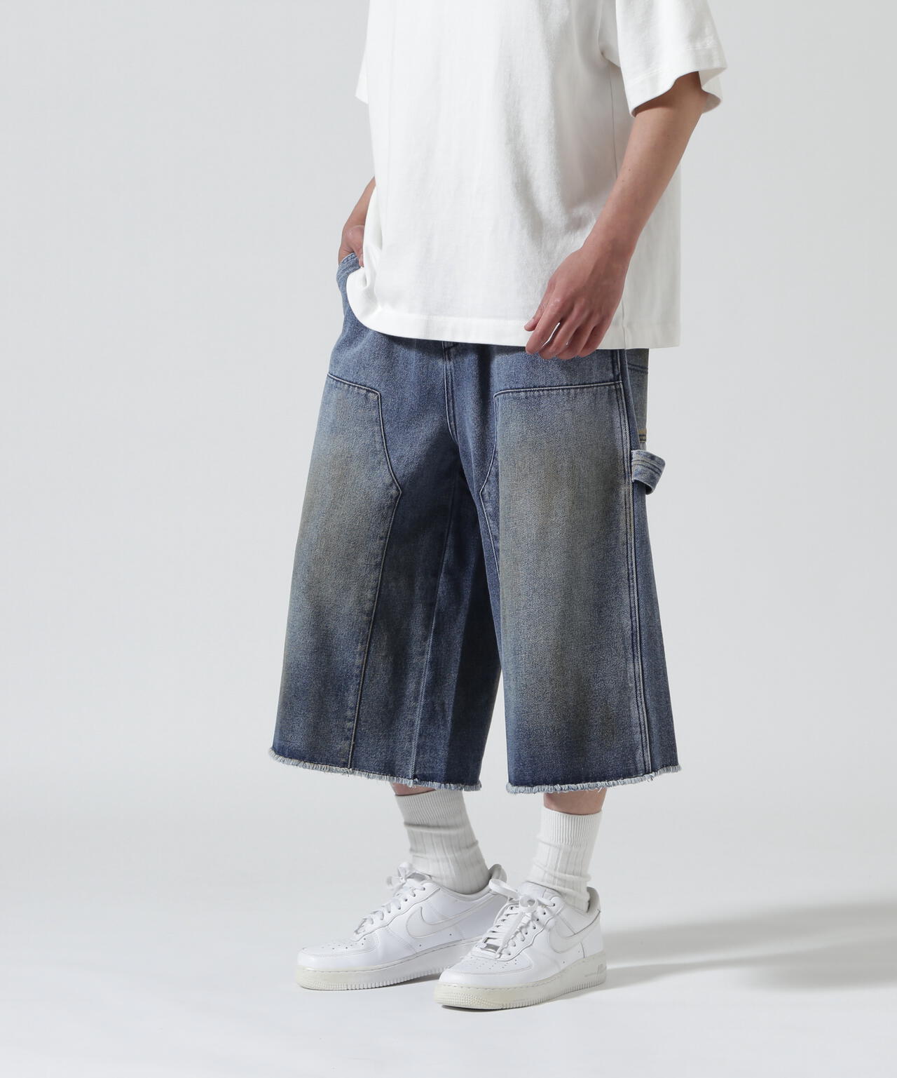 B omnivore/ビーオムニボー　W KNEE SHORTS DENIM ダブルニーショーツデニム
