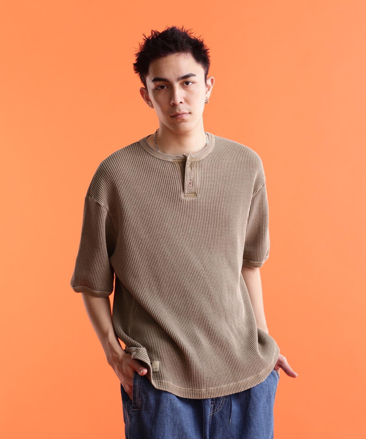 THERMAL PIGMENT O/D HENLEY NECK T-SHIRT/サーマル オーバーダイ ヘンリーネック Tシャツ