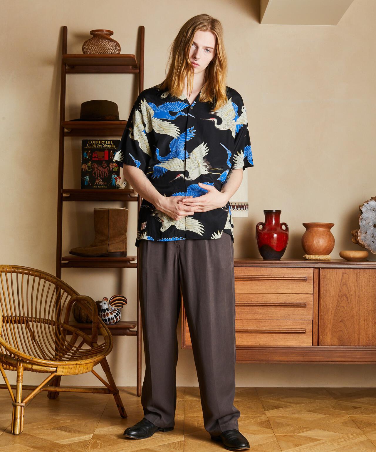 ×PJ/×パイナップルジュース/RAYON SHIRT CRANE/レーヨンシャツ クレーン