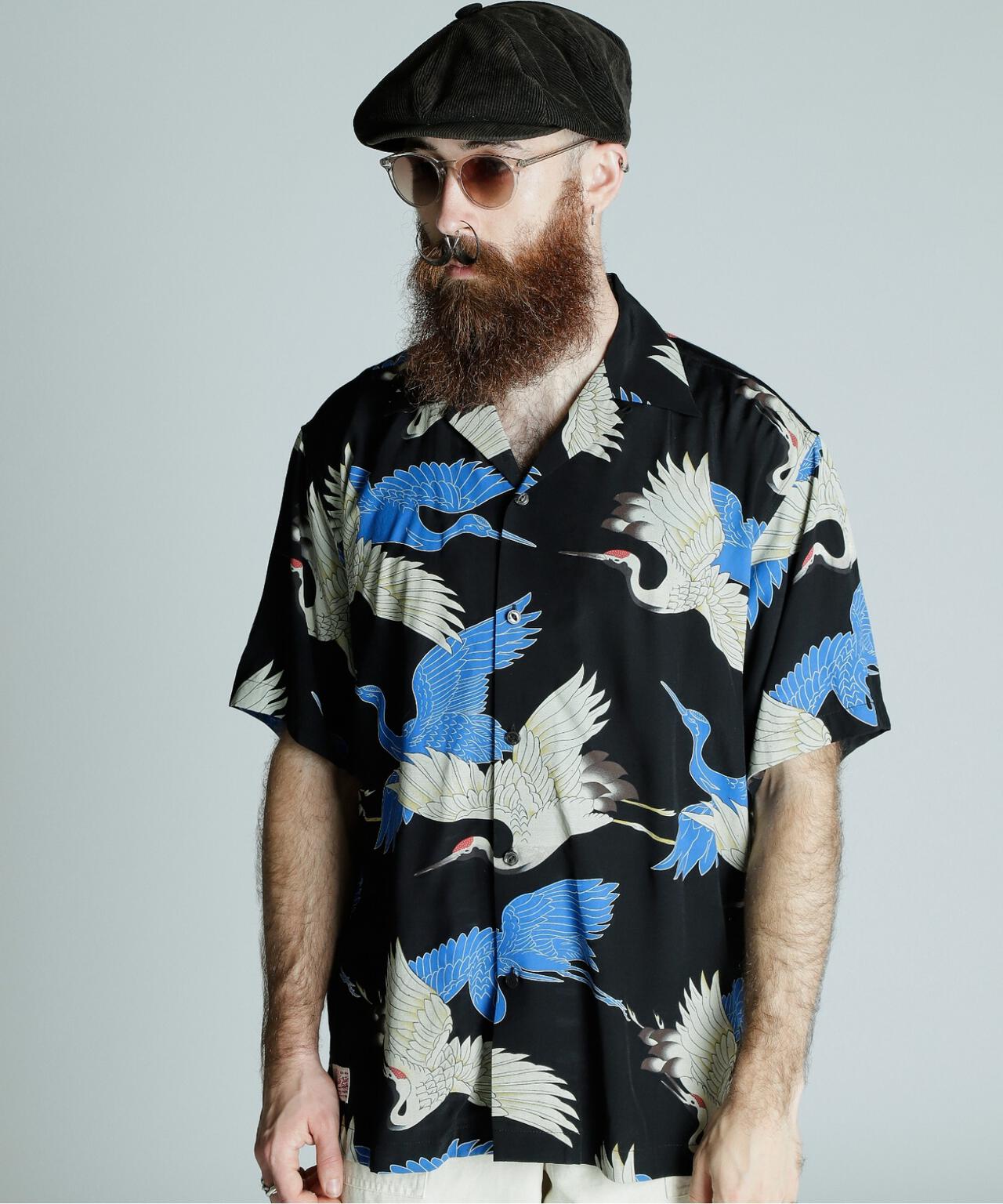 ×PJ/×パイナップルジュース/RAYON SHIRT CRANE/レーヨンシャツ クレーン