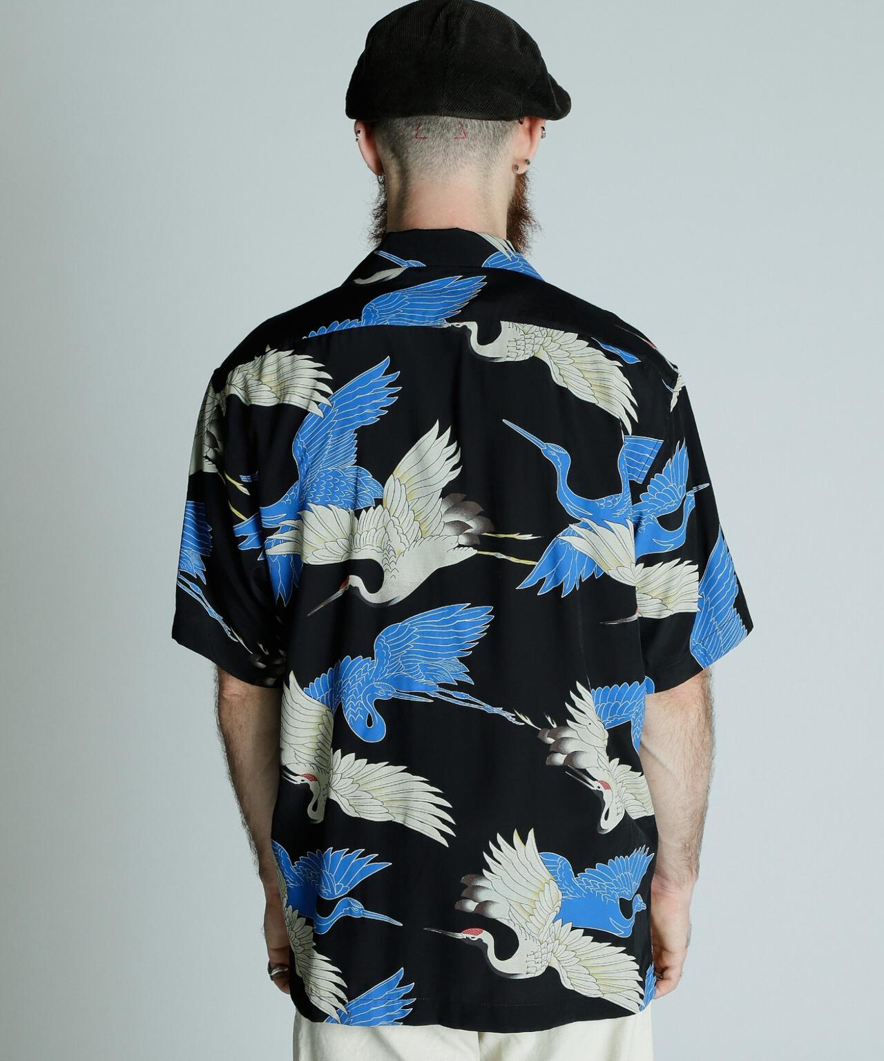 ×PJ/×パイナップルジュース/RAYON SHIRT CRANE/レーヨンシャツ クレーン