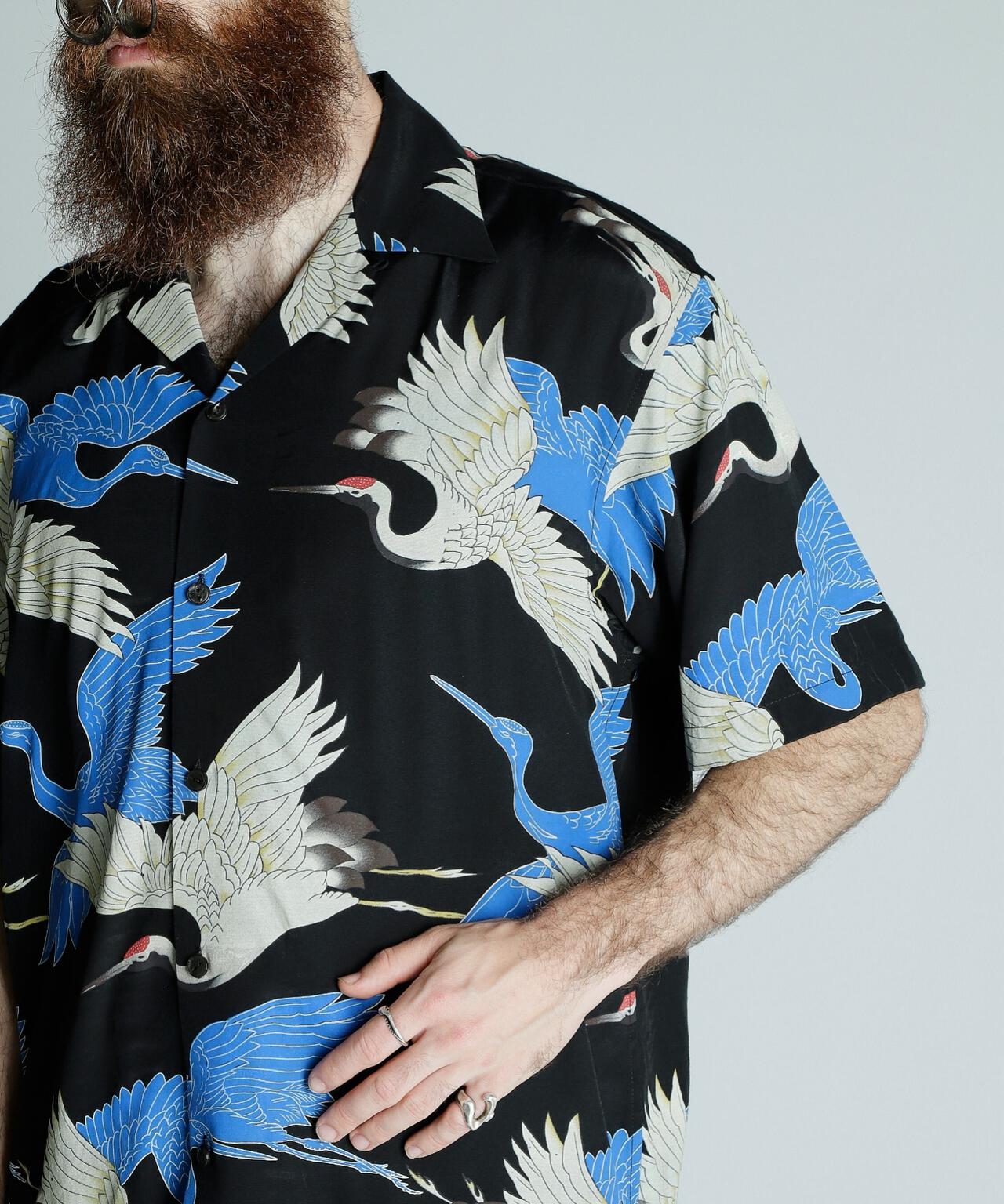 ×PJ/×パイナップルジュース/RAYON SHIRT CRANE/レーヨンシャツ クレーン