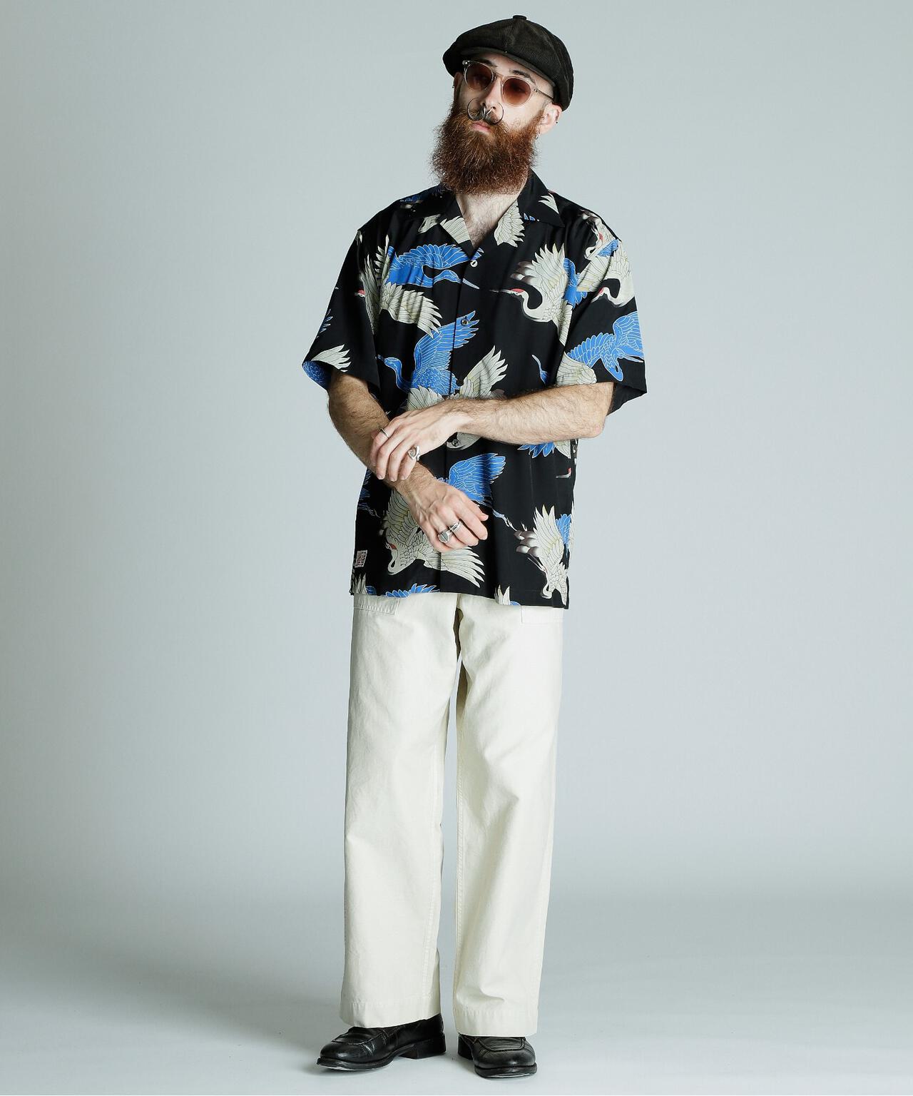 ×PJ/×パイナップルジュース/RAYON SHIRT CRANE/レーヨンシャツ クレーン