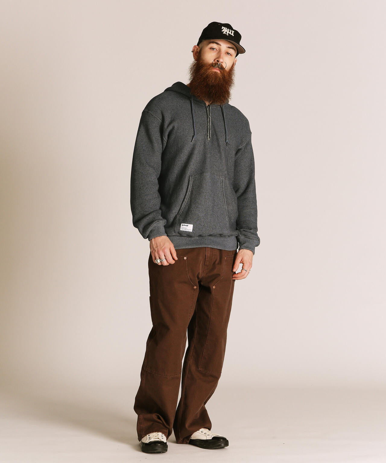 SALT AND PEPPER HALF ZIP HOODED SWEAT/ソルトアンドペッパー ハーフジップ パーカー