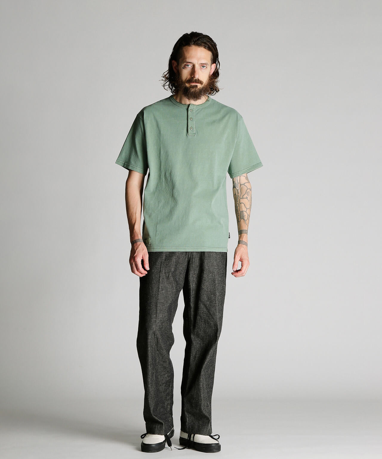 PIGMENT O/D SS HENLEY NECK T-SHIRT/ピグメント オーバーダイ ヘンリーネック Tシャツ