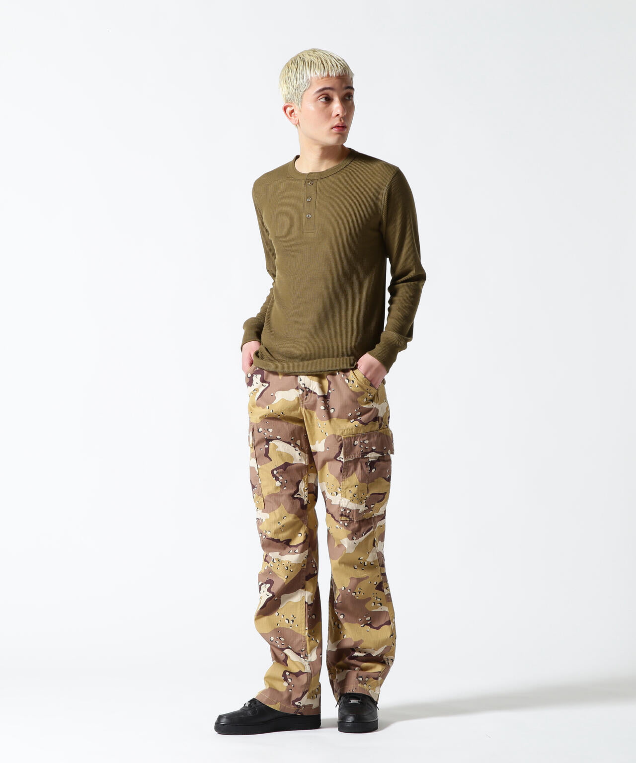 《DAILY/デイリー》THERMAL L/S HENLEY NECK T-SHIRT/サーマル 長袖 ヘンリーネック Tシャツ