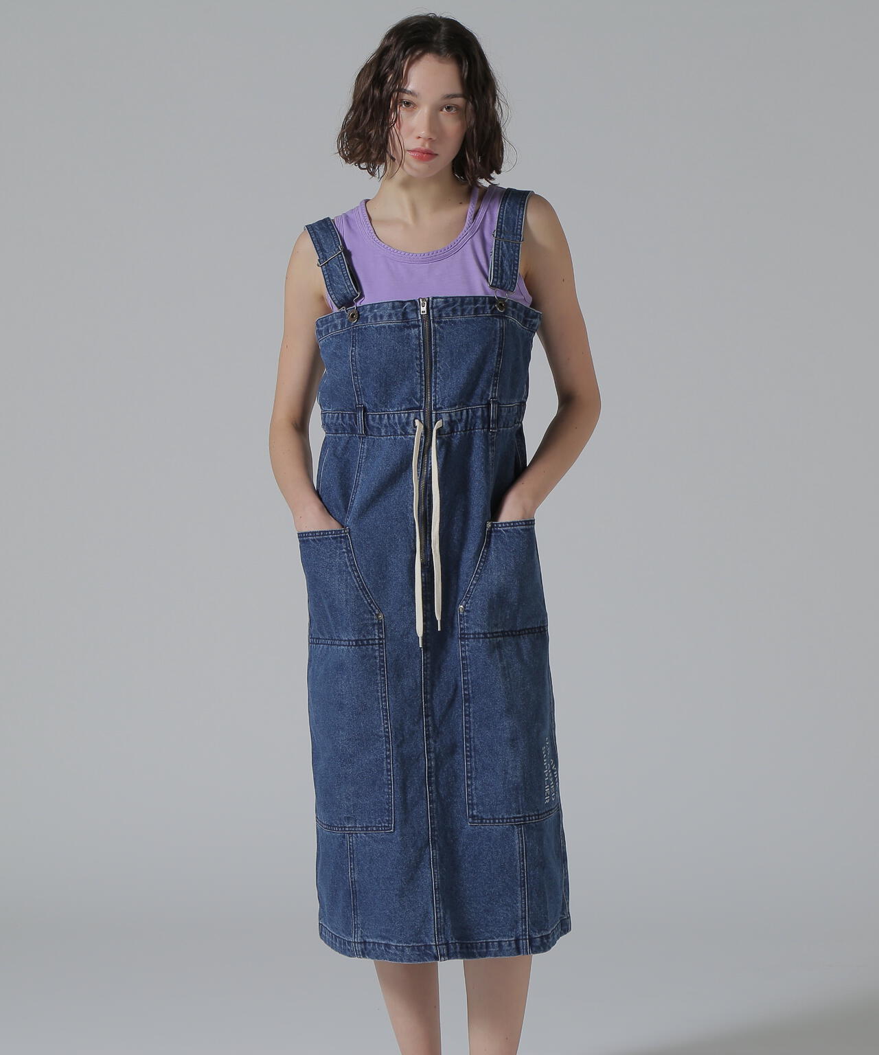 BELT PRINT DENIM JUMPER SKIRT/ベルトプリントデニムジャンパースカート
