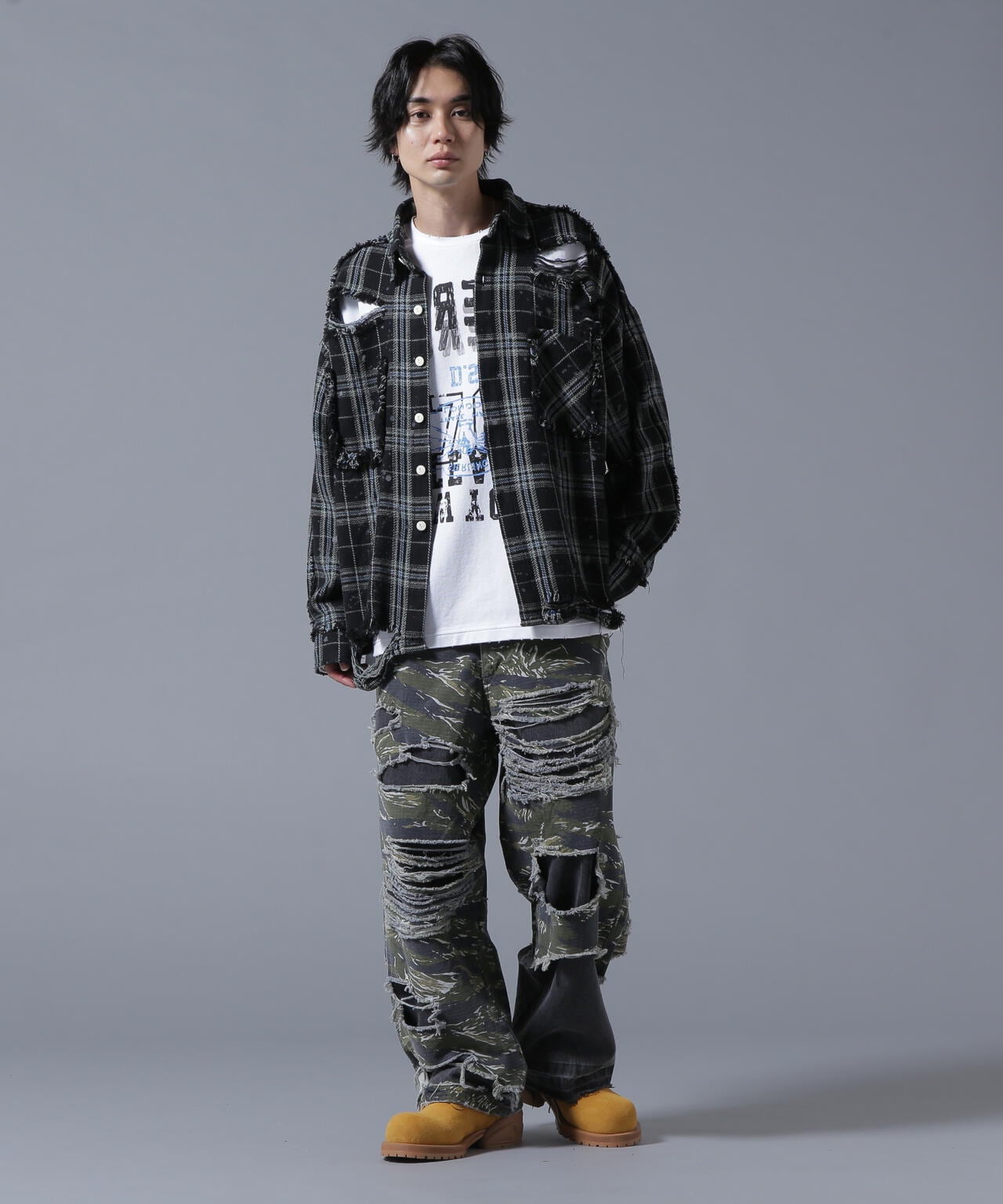 DankeSchon/ダンケシェーン/PIGMENT DAMAGE FLANNEL CHECK LONG SLEEVE SHIRTS