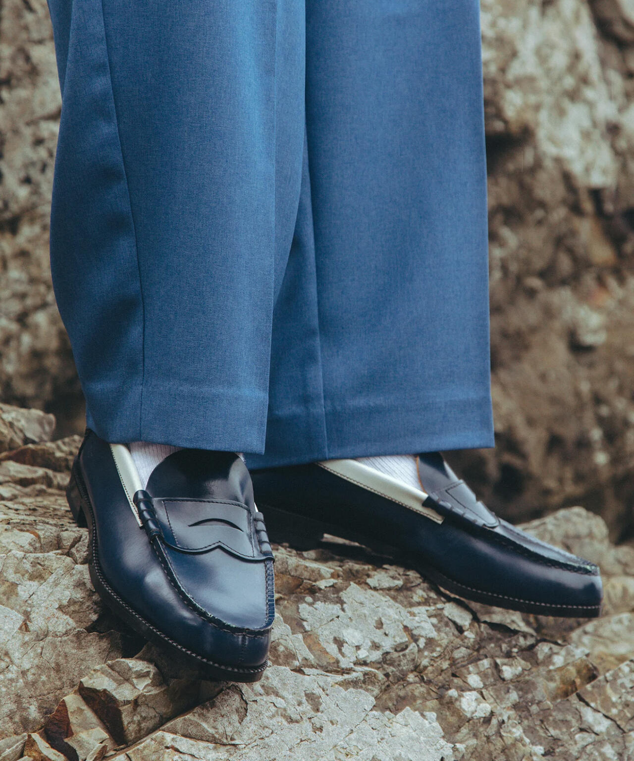 The Kenford Fineshoes/ケンフォードファインシューズ/COIN LOAFERS NAVY×WHITE