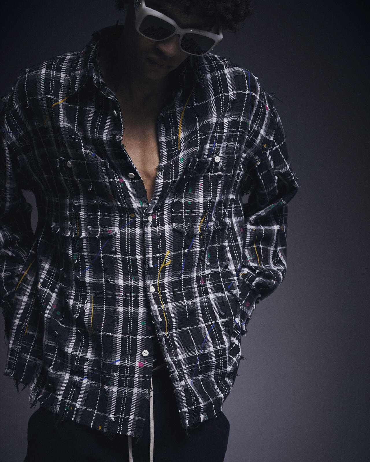 DankeSchon/ダンケシェーン/DAMAGE PAINT CHECK L/S SHIRTS
