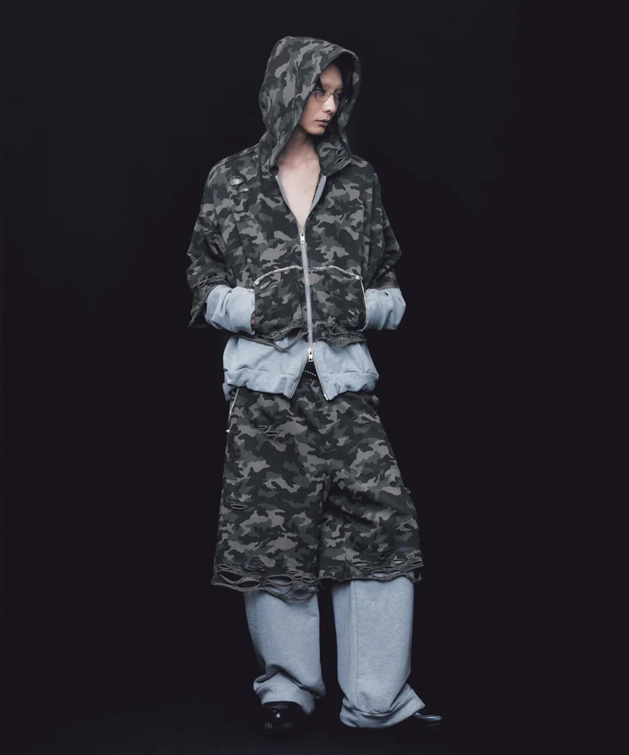 neith./ネイス/Layered Crush Sweat Pants(Camo×Gray)
