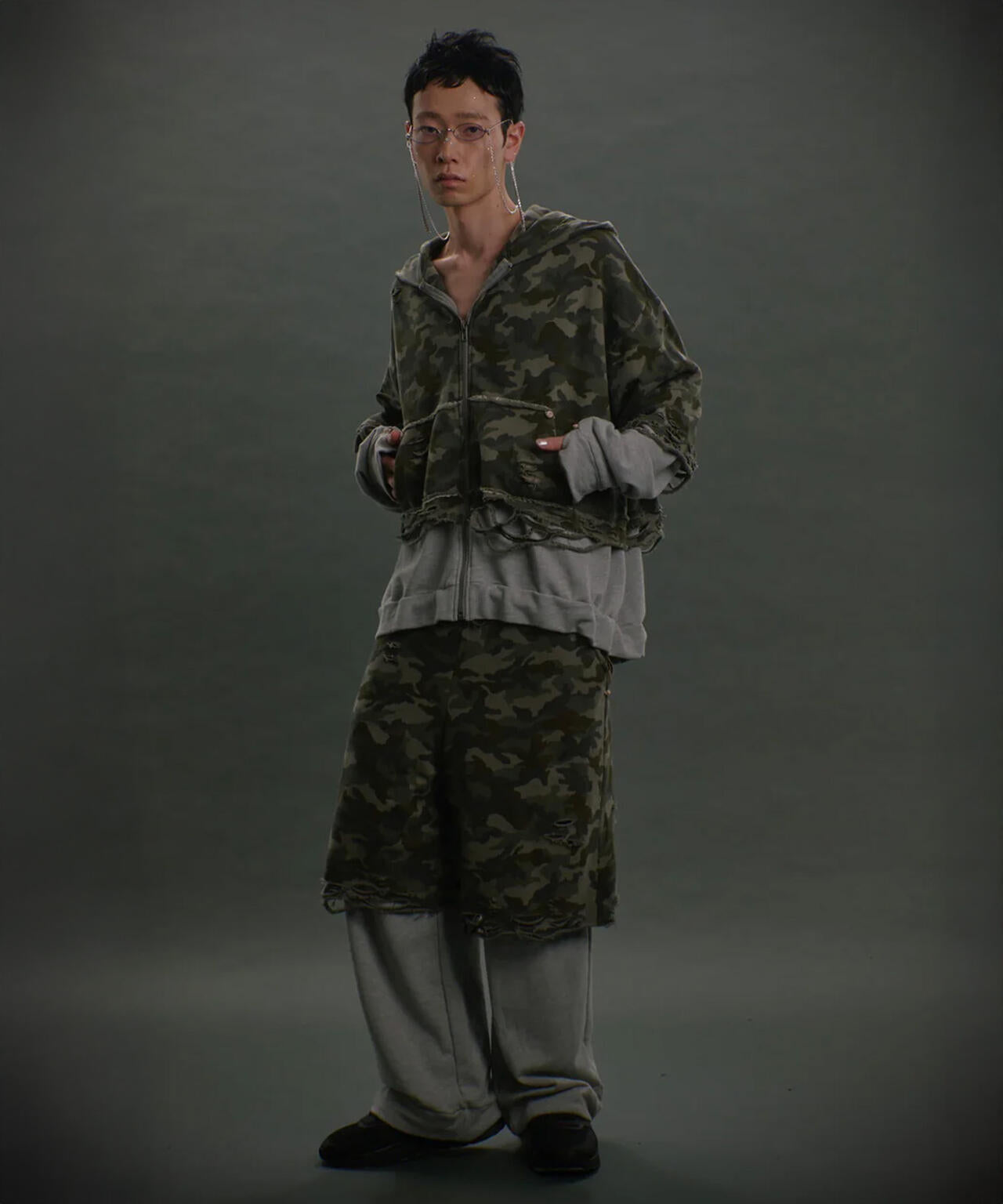 neith./ネイス/Layered Crush Sweat Pants(Camo×Gray)