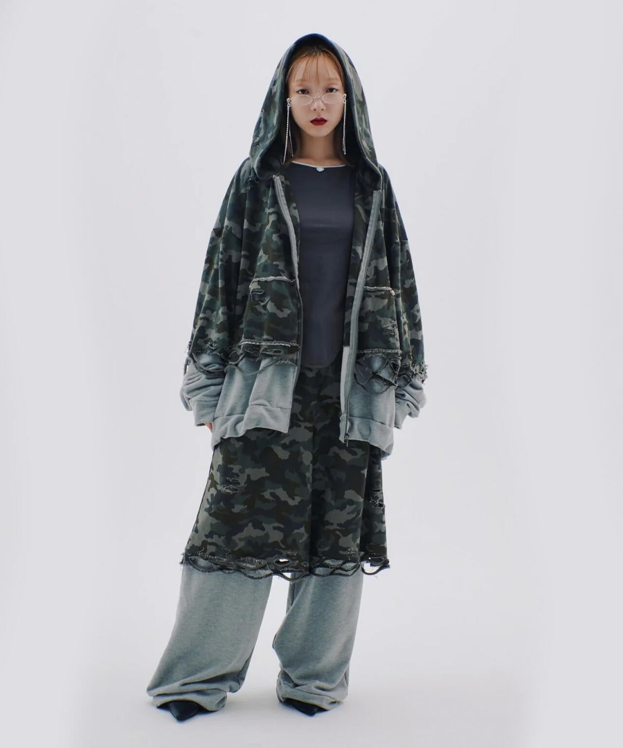 neith./ネイス/Layered Crush Sweat Pants(Camo×Gray)