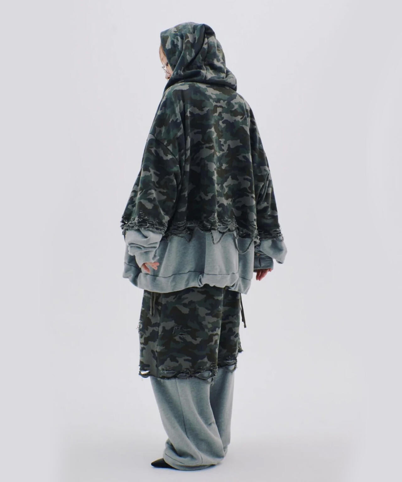 neith./ネイス/Layered Crush Sweat Pants(Camo×Gray)