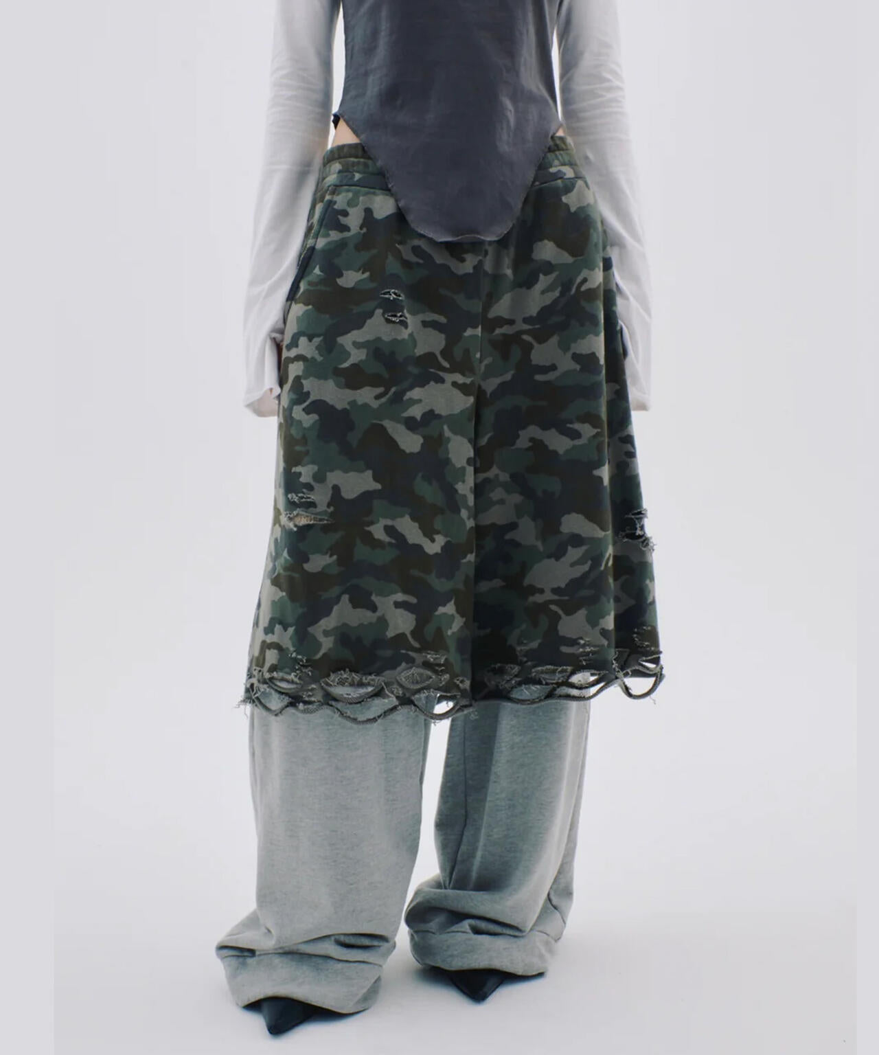 neith./ネイス/Layered Crush Sweat Pants(Camo×Gray)
