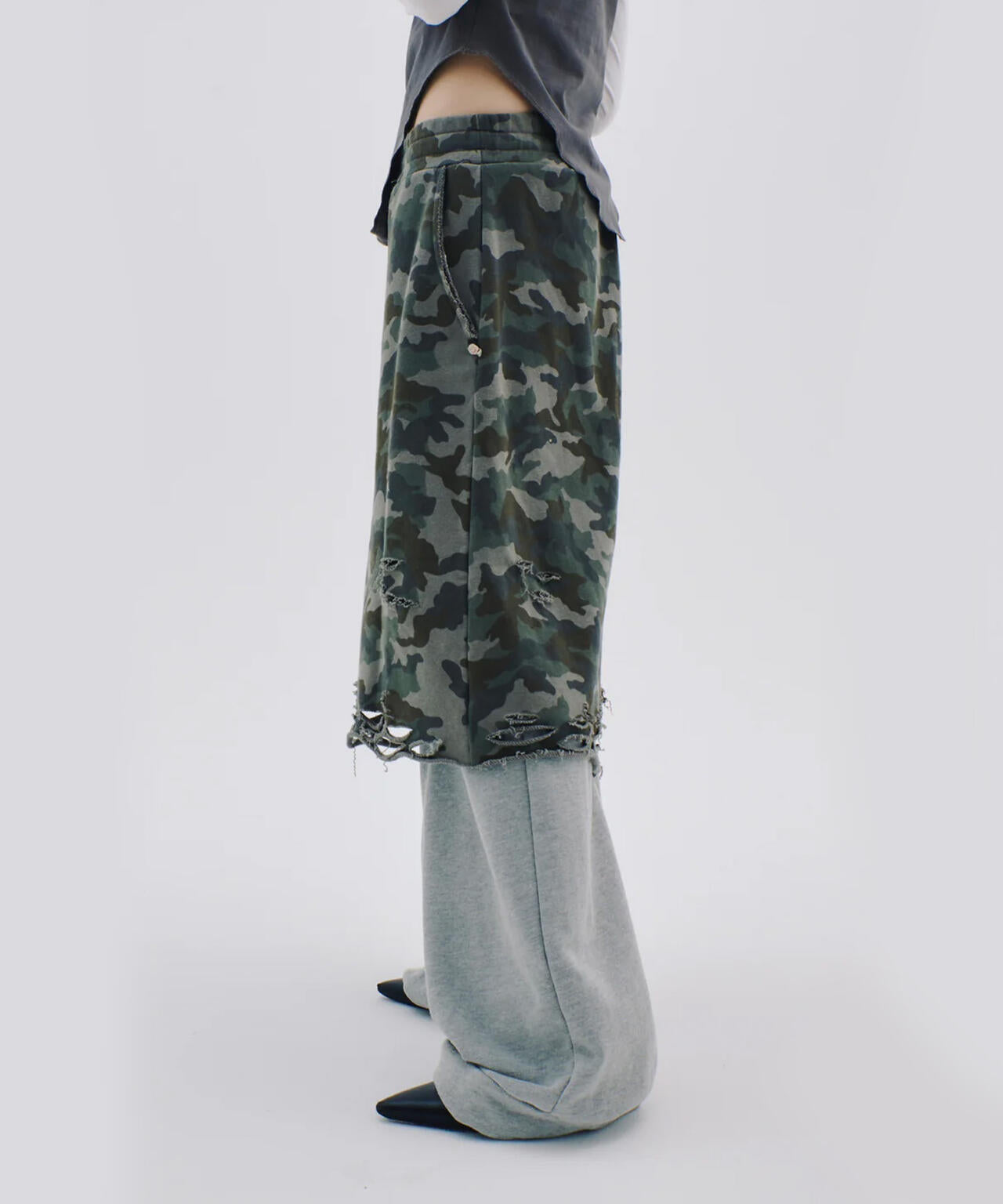 neith./ネイス/Layered Crush Sweat Pants(Camo×Gray)