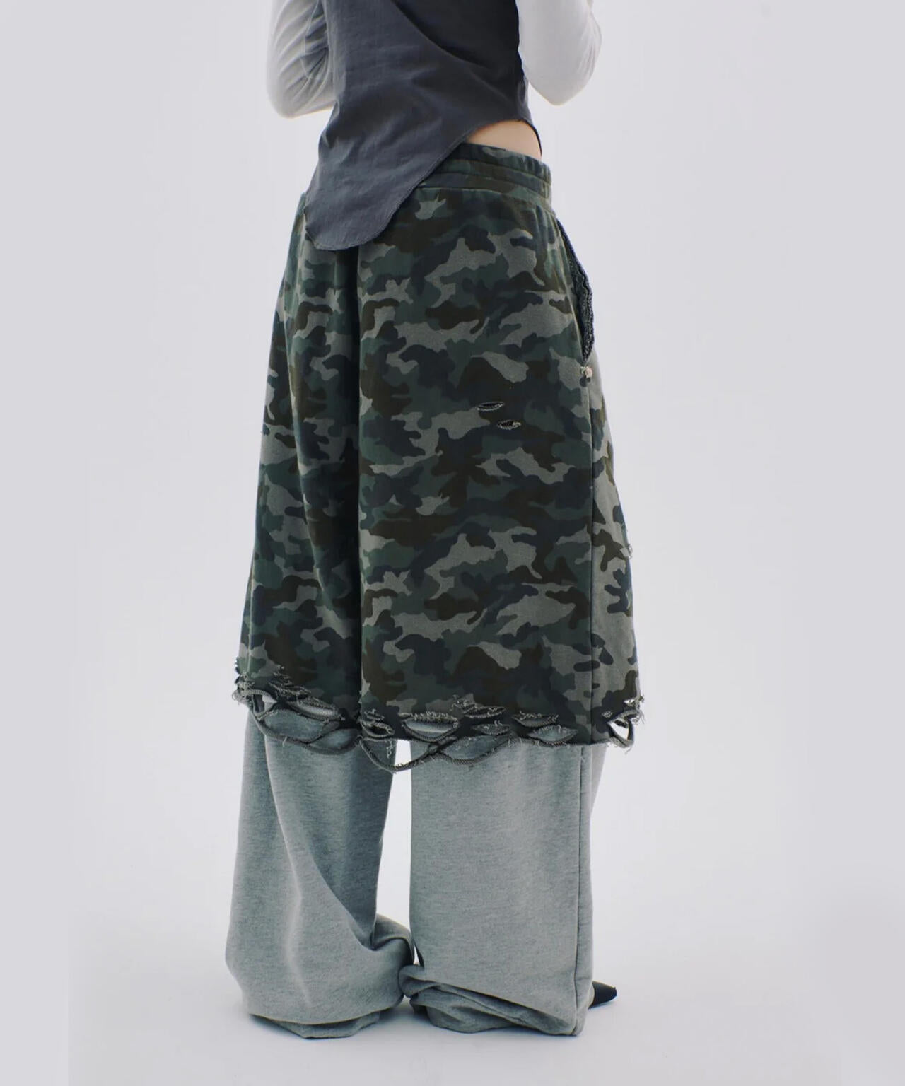 neith./ネイス/Layered Crush Sweat Pants(Camo×Gray)