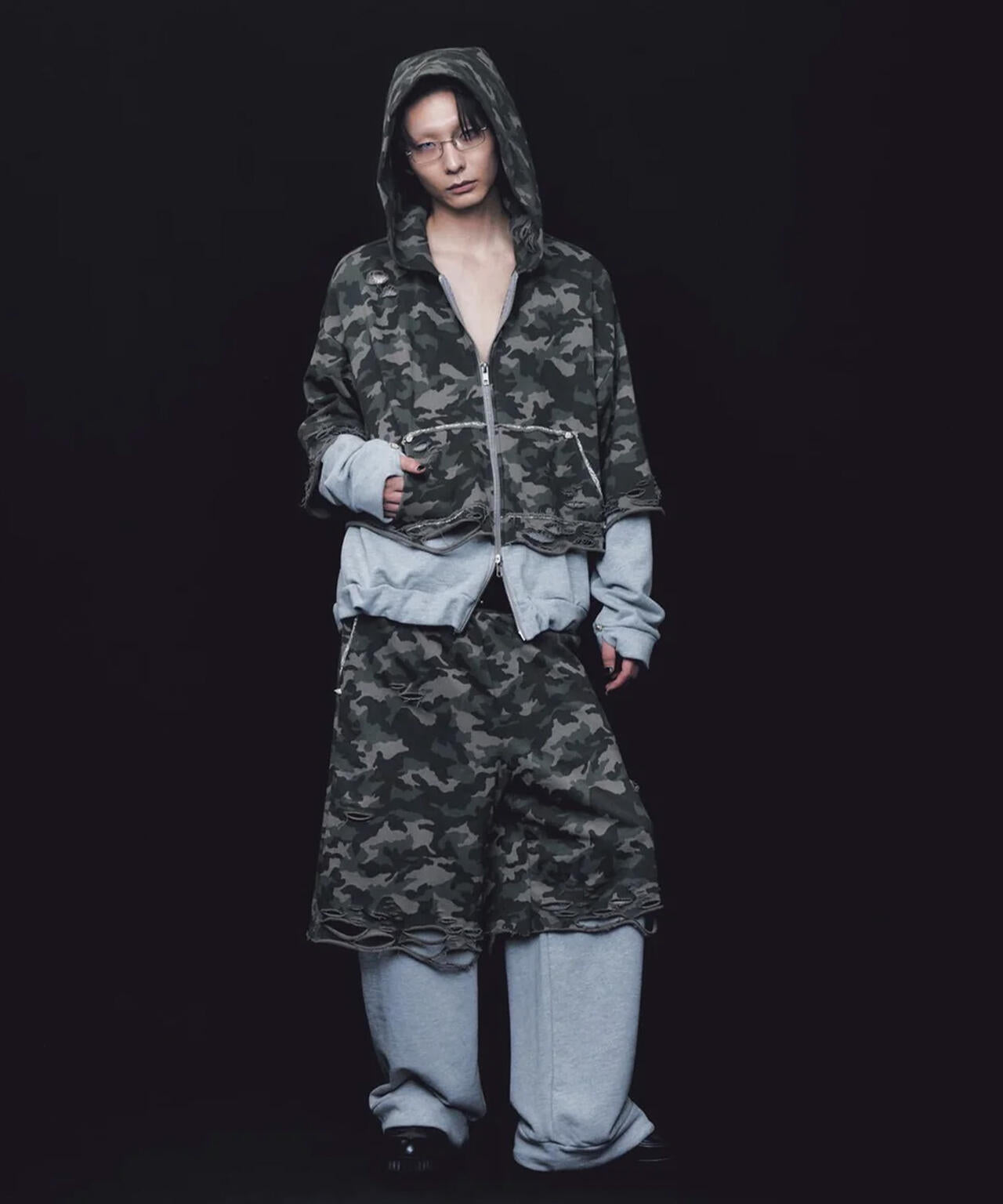 neith./ネイス/Layered Crush Sweat Pants(Camo×Gray)
