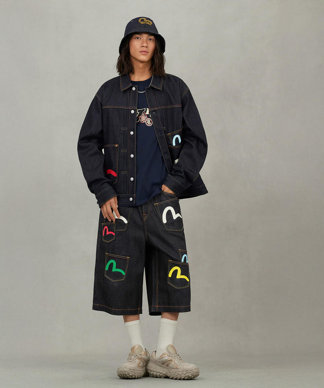 EVISU/エヴィス/Seagull Print and Multi-Pocket Relax Fit Denim Jacket