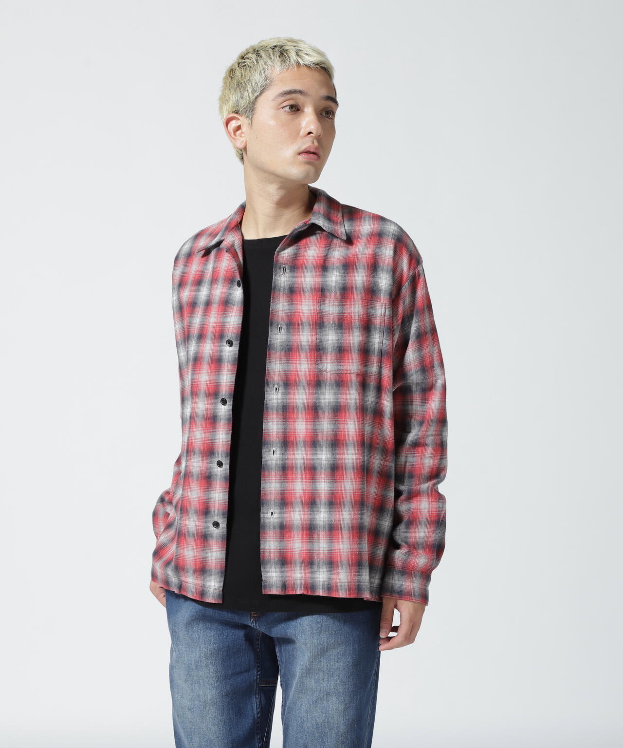 MINEDENIM（マインデニム）V.Nep Check Flannel Open Collar SH