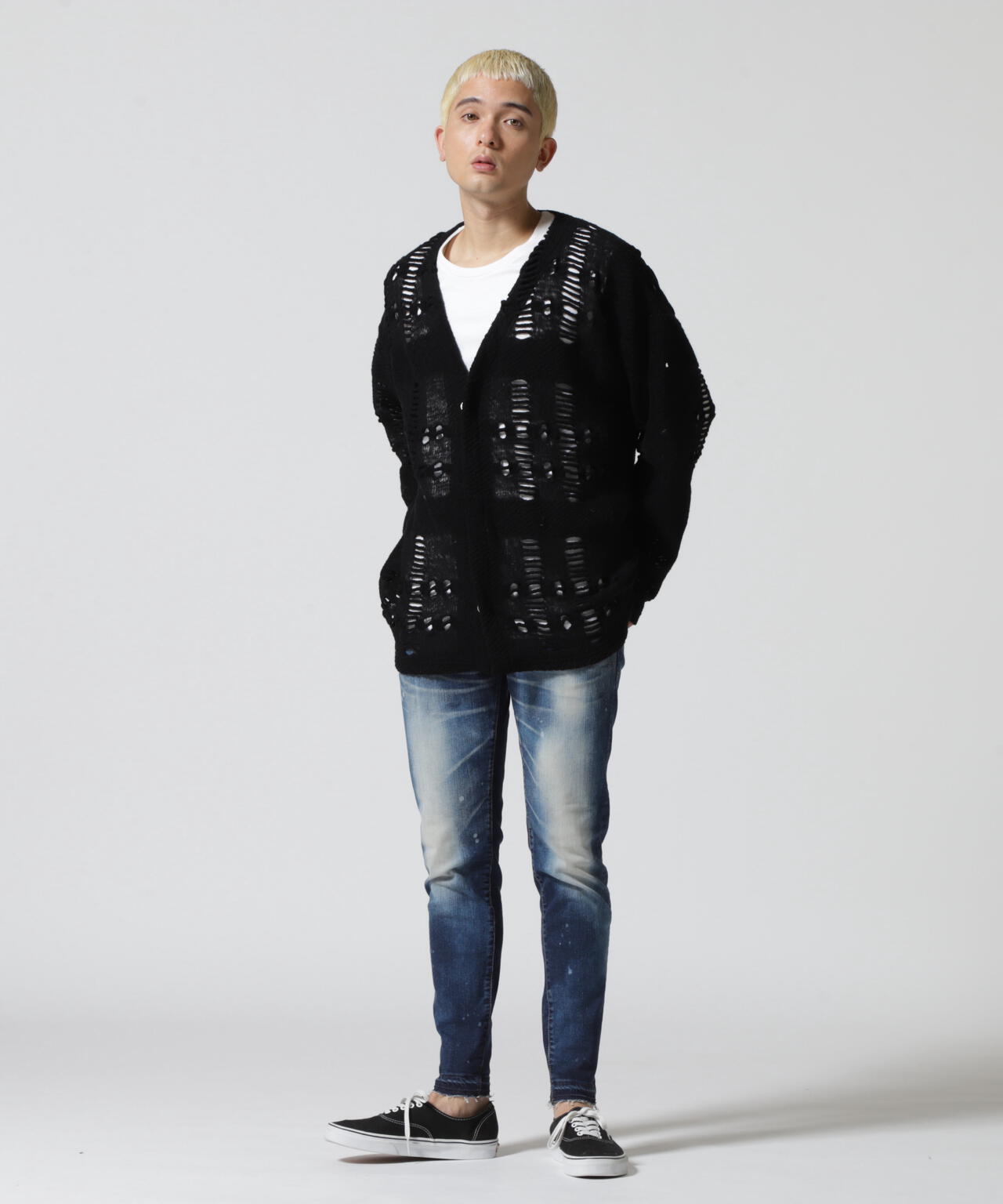 LUSOR（ルーソル）WOOL NYLON DAMEGE CD ダメージ風カーディガン