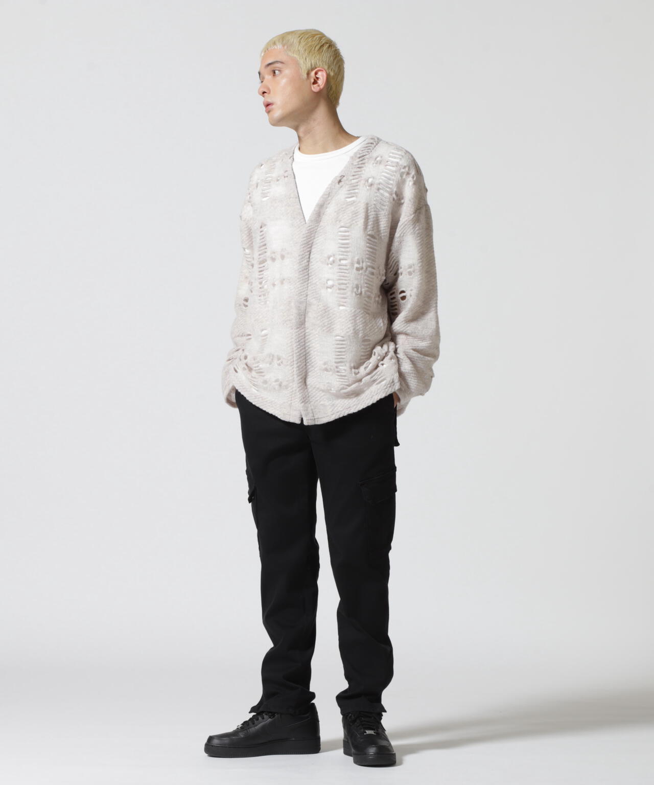 LUSOR（ルーソル）WOOL NYLON DAMEGE CD ダメージ風カーディガン