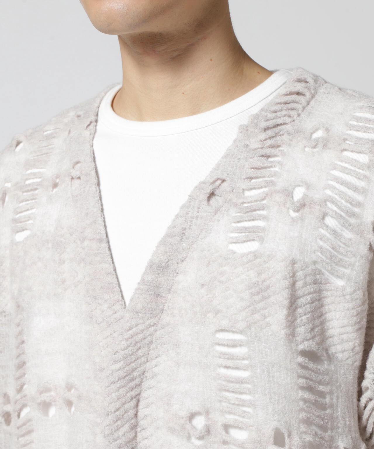 LUSOR（ルーソル）WOOL NYLON DAMEGE CD ダメージ風カーディガン