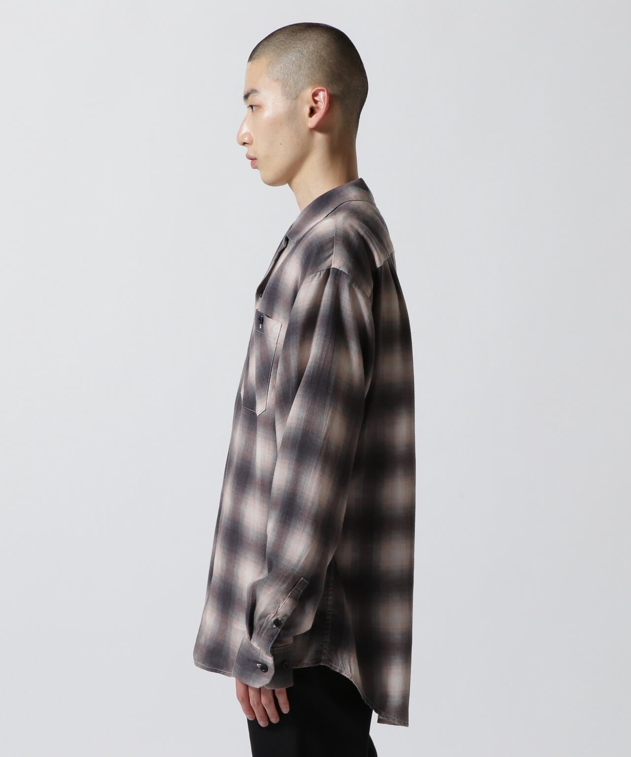 MINEDENIM / Drape Denim Ombre Check Loose Work SH