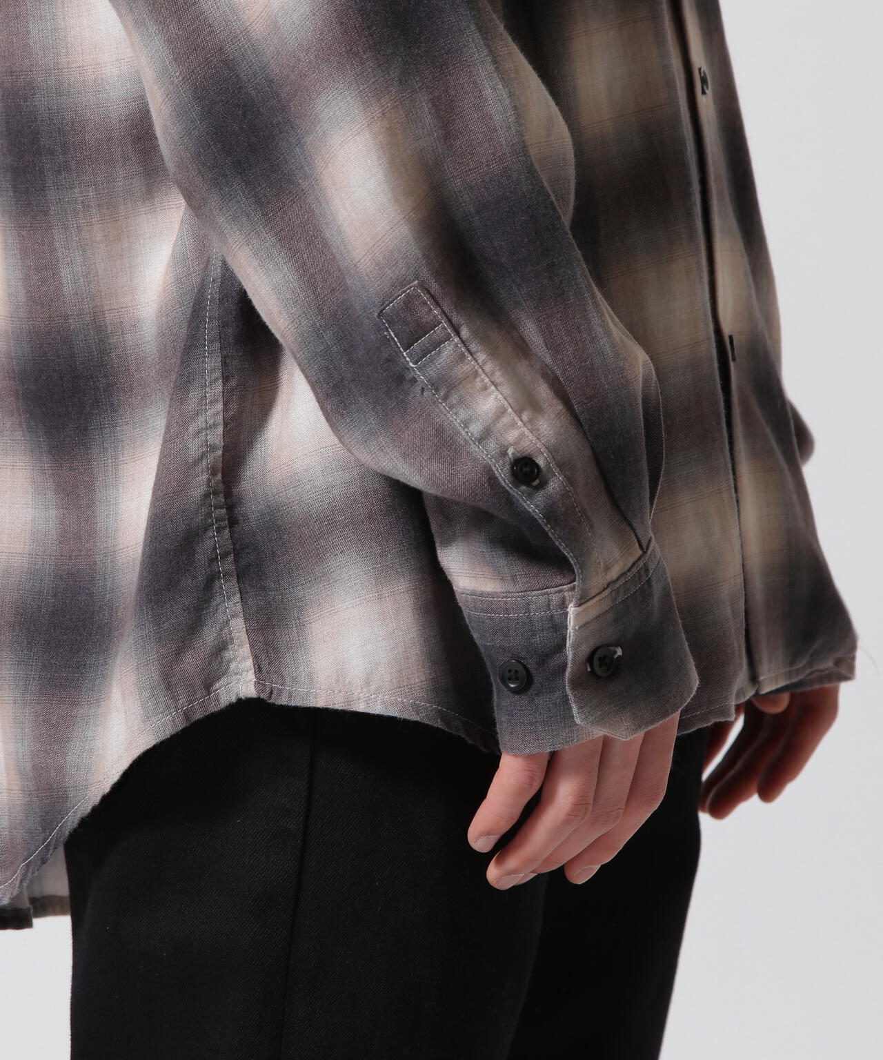 MINEDENIM / Drape Denim Ombre Check Loose Work SH