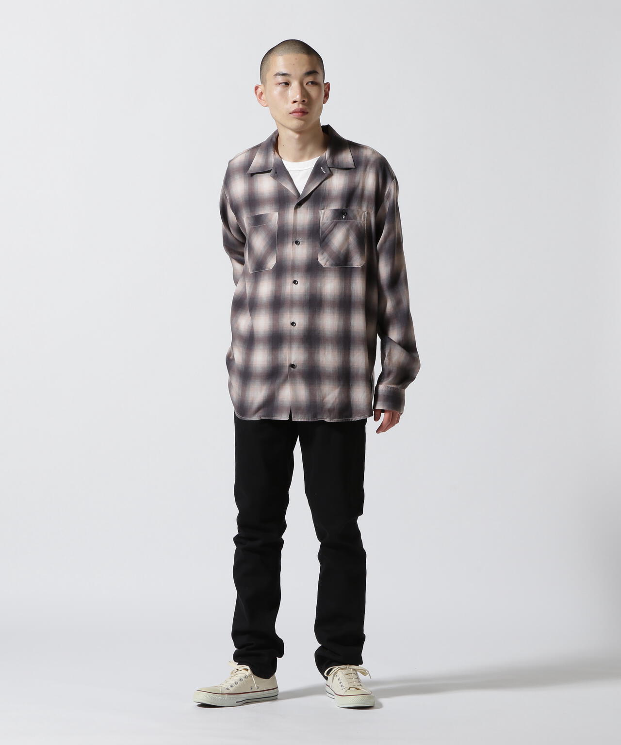 MINEDENIM / Drape Denim Ombre Check Loose Work SH