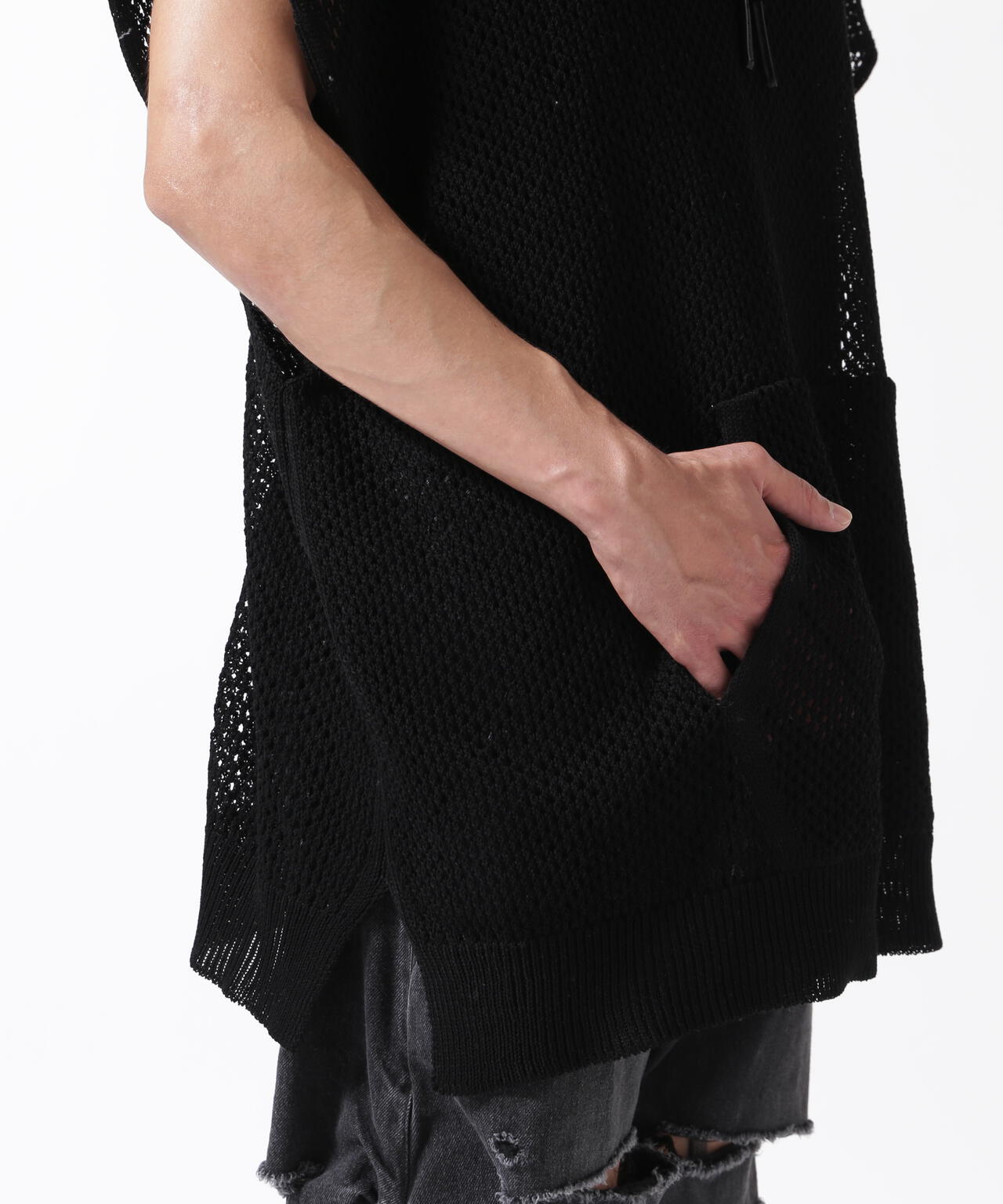 MINEDENIM（マインデニム）Heavy Mesh Knit Nosleeve Big Hoodie