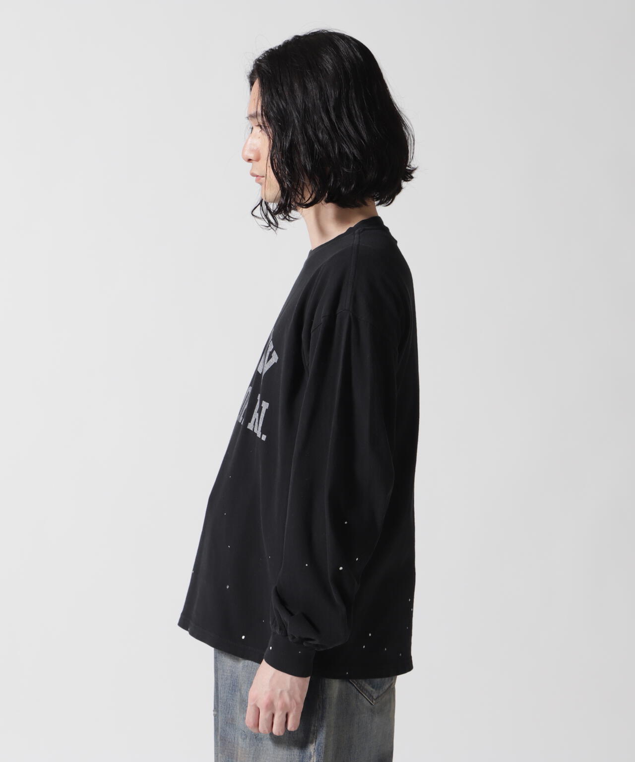 REMI RELIEF(レミレリーフ) 別注20/-天竺ロンＴ（US NAVY）ペイント加工