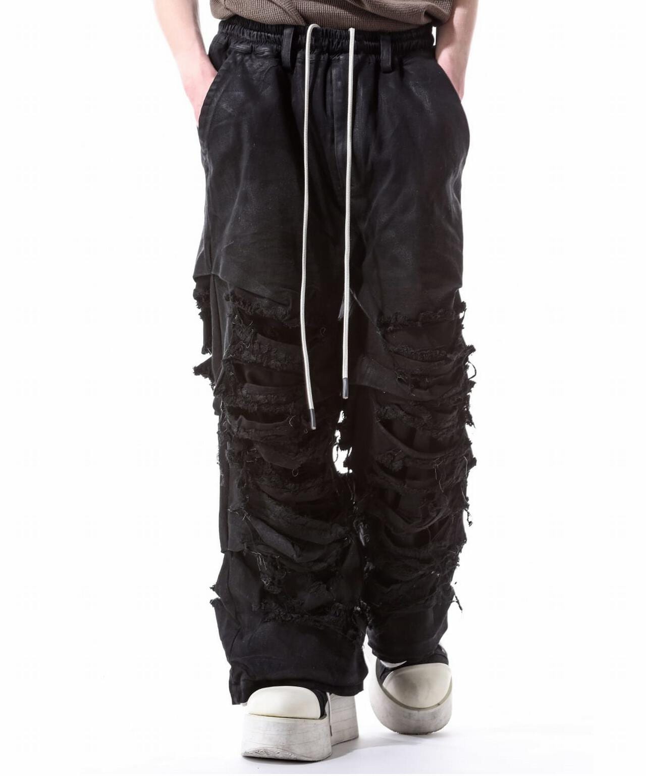 A.F ARTEFACT/Damage Denim Tuck Wide Pants