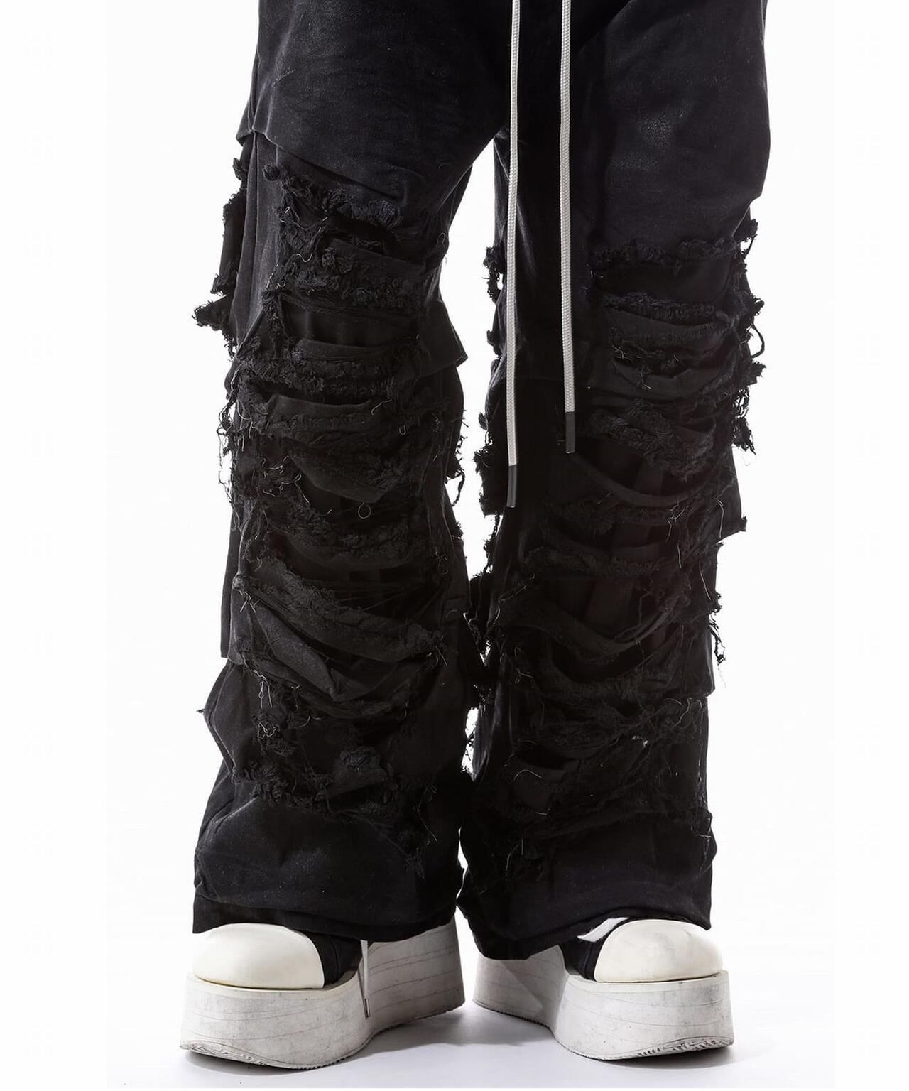 A.F ARTEFACT/Damage Denim Tuck Wide Pants