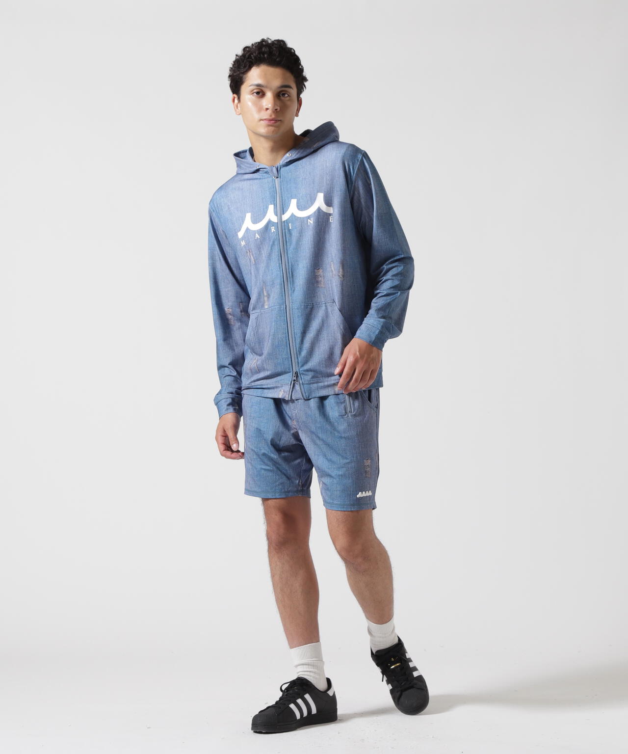 muta MARINE/ムータ マリン/DENIM PRINTED RASH HOODIE