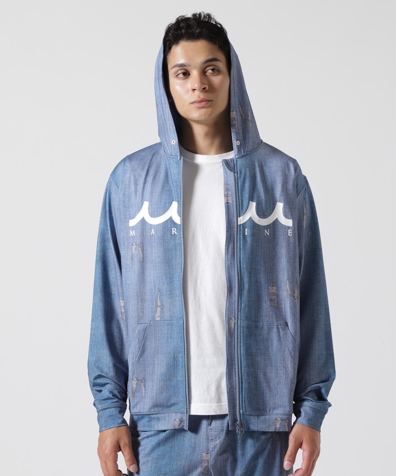 muta MARINE/ムータ マリン/DENIM PRINTED RASH HOODIE