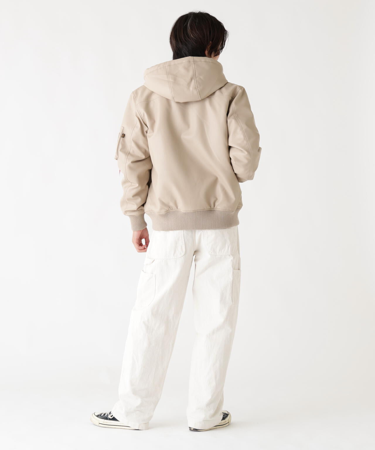 FAUX LEATHER HOODED RIB FLIGHT JACKET