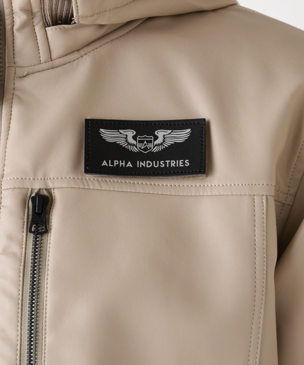 FAUX LEATHER HOODED RIB FLIGHT JACKET